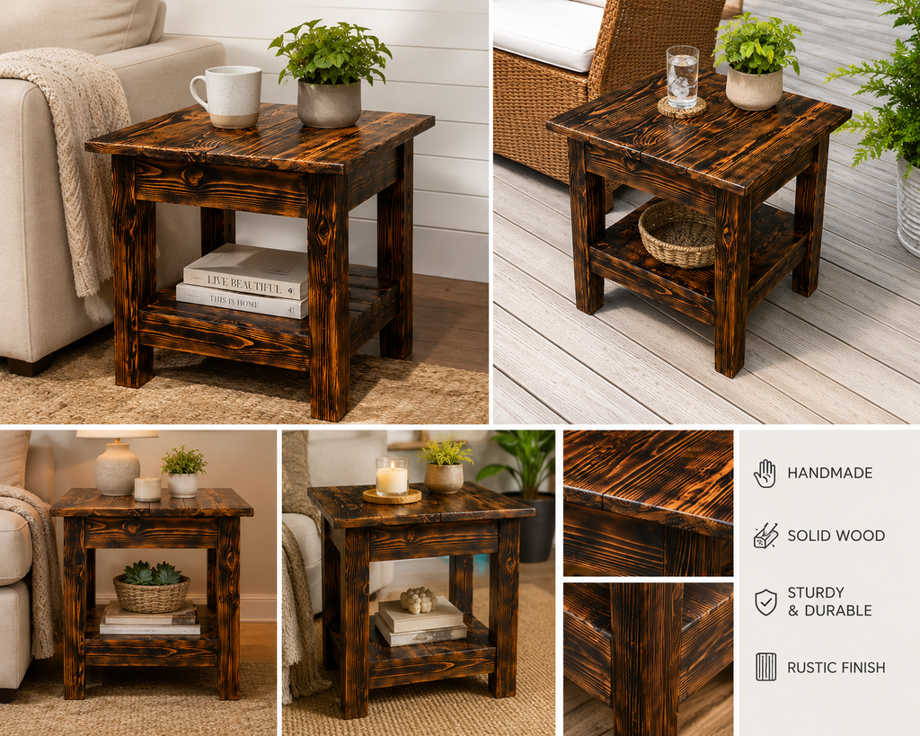 Burnt wooden Table 24" x 24"