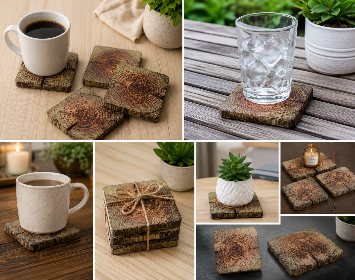 Burnt Wooden Coaster 4pk