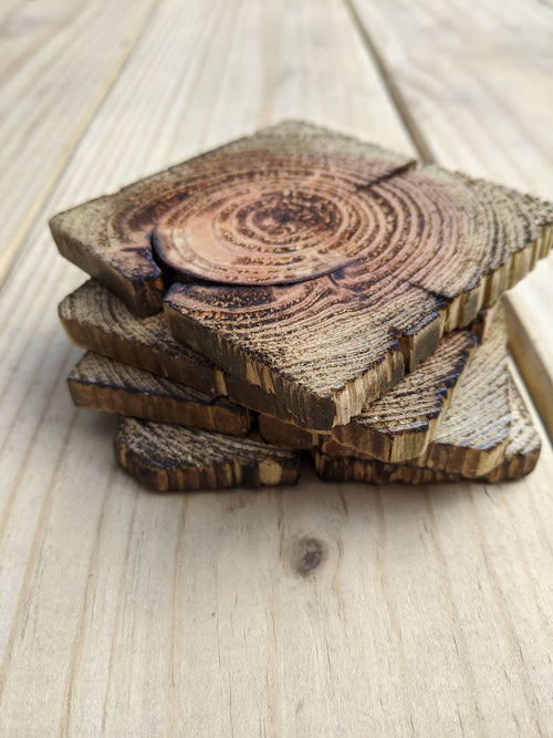 Burnt Wooden Coaster 4pk